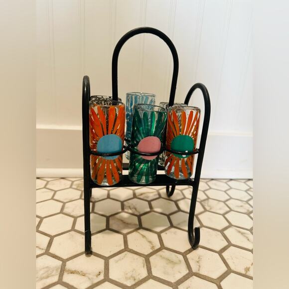 Hand blown shot glass set with rack Barware
Wrought iron rack - Picture 4 of 8